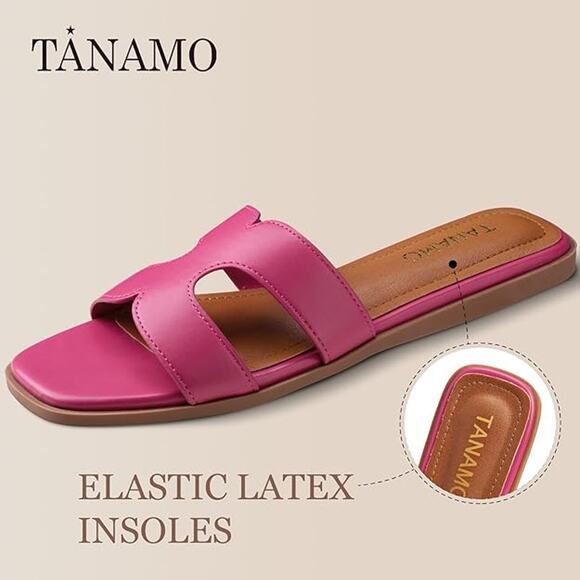 Tanamo Women's Sandals Girls Slides Narrow Dressy Flat Square Open Toe Pink SZ 7 - Picture 3 of 6